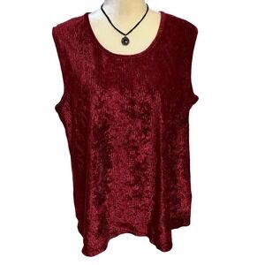 TravelSmith Vintage Red Crushed Velvet Sleeveless Blouse Women XL